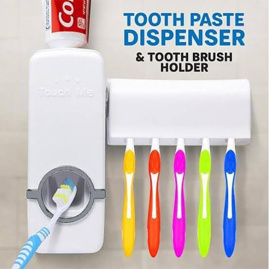 Toothpaste dispenser with 5 toothbrush holder
