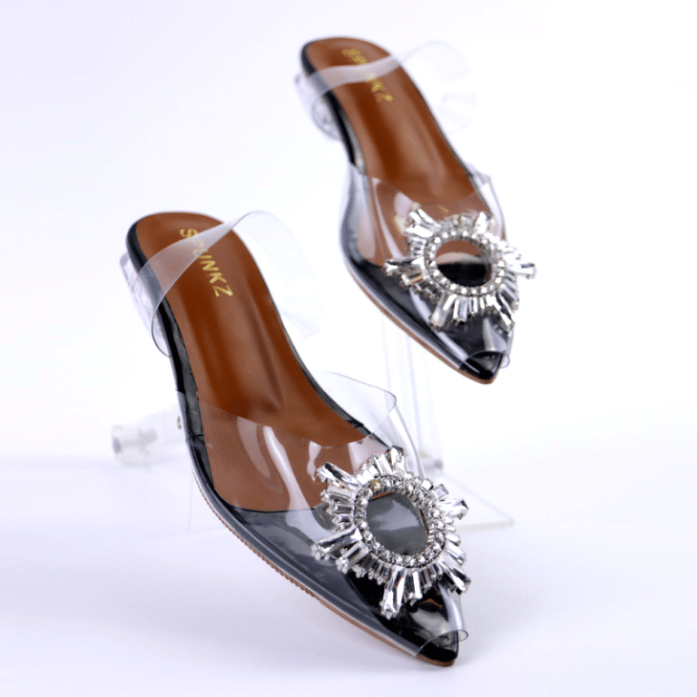 Cinderella Flat Heels – MB Transparent Crystal Rhinestone Slingback Flat Sandals