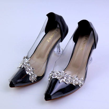 Spunkz Glamorous Cinderella Transparent High Heels Rhinestone Pumps Shoes