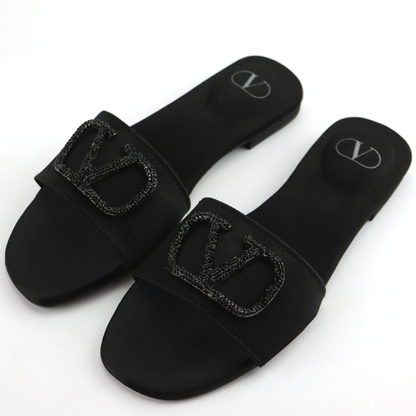 Rhinestone Buckle Satin Flat Slide Sandals -#1012 #22