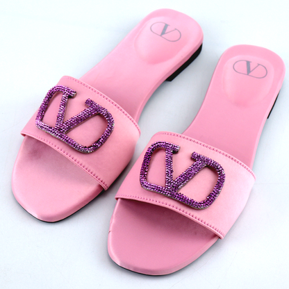 Rhinestone Buckle Satin Flat Slide Sandals -#1012 #22