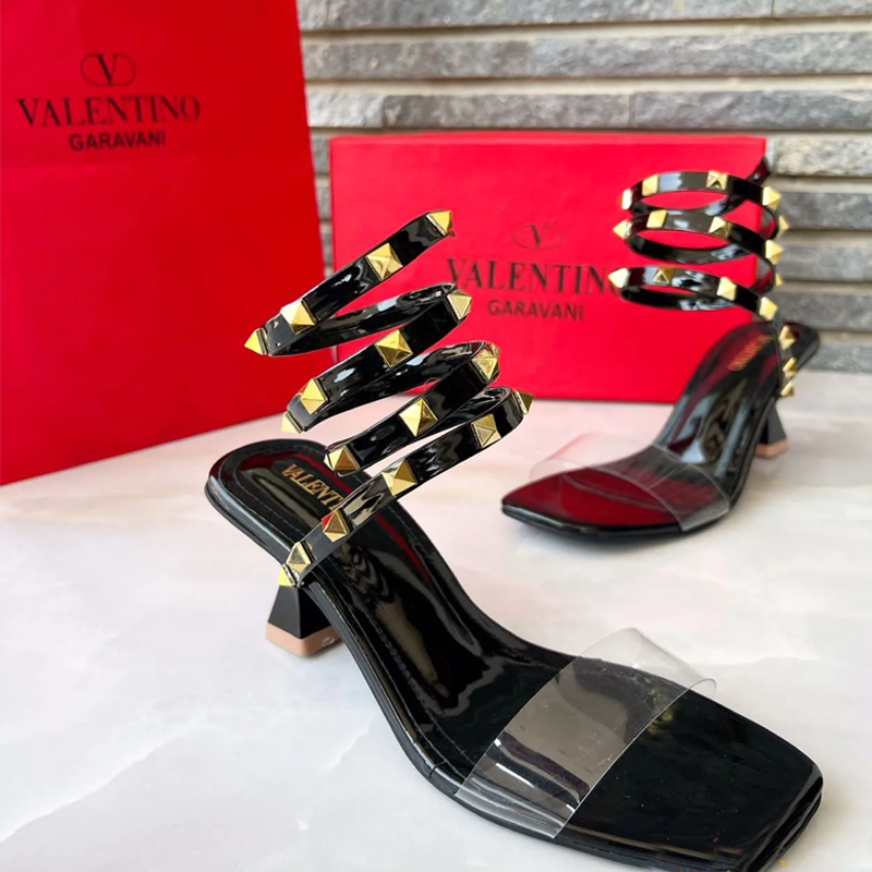 Valentino Garavani Rockstud Lace Up Heels Sandals
