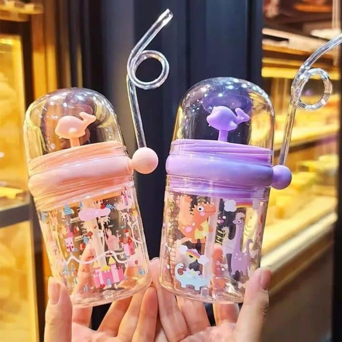 Whale Water Bottle Drop-Proof Spray Drinking Cups with Straw
