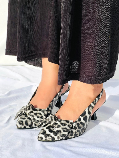 Leopard Print Kitten Heel Slingback with Bow