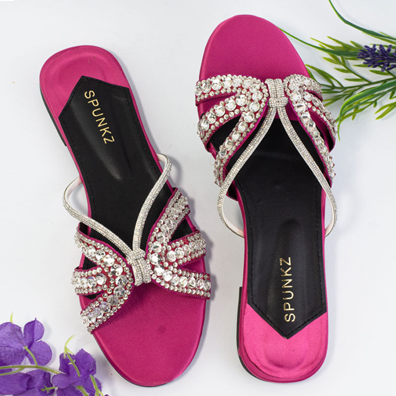 Bling Crystal Rhinestones Straps Ladies Fancy Slide Slipper