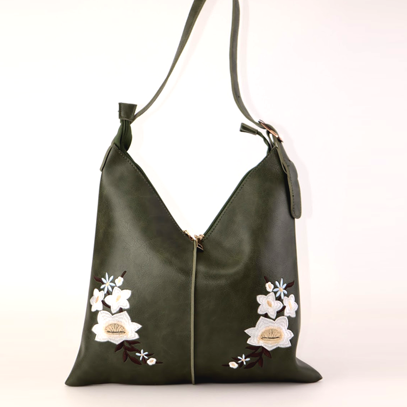 Flower Embroidery Leather Hand Bags For Girls