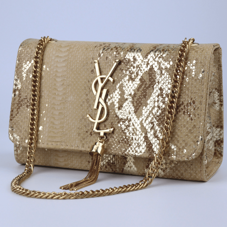 Embossed Shiny Leather Chain Medium Crossbody Bag with Tassel