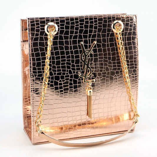 Tote Bag Gold Tassel Decor Chain Link Sleek Handbag