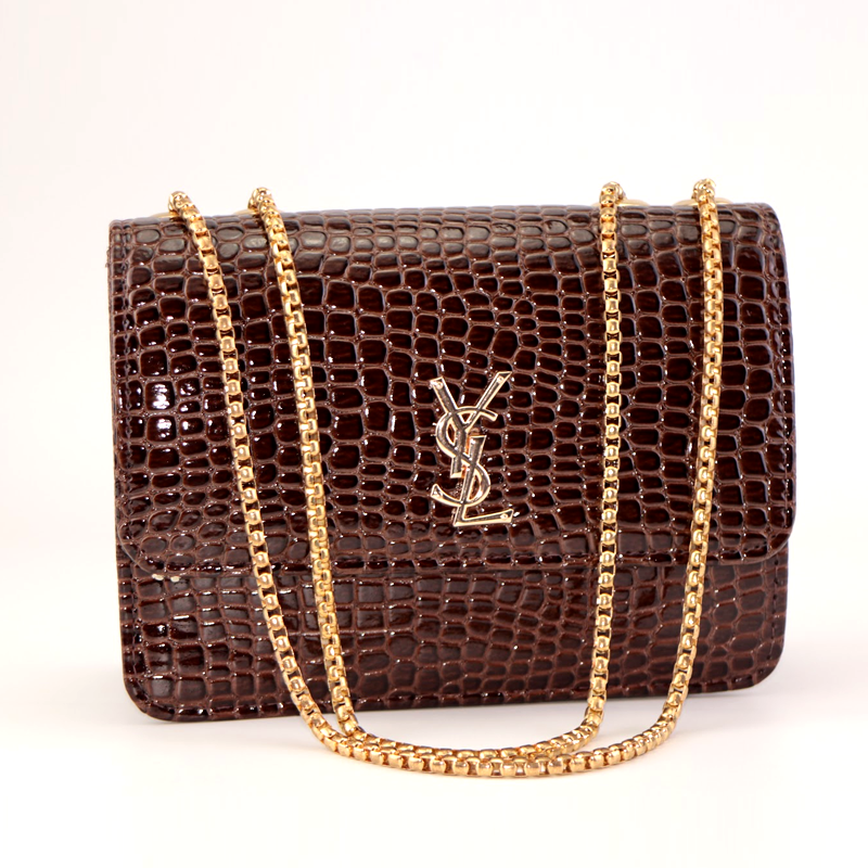 SL Crocodile Flap Open Leather Chain Shoulder Bag