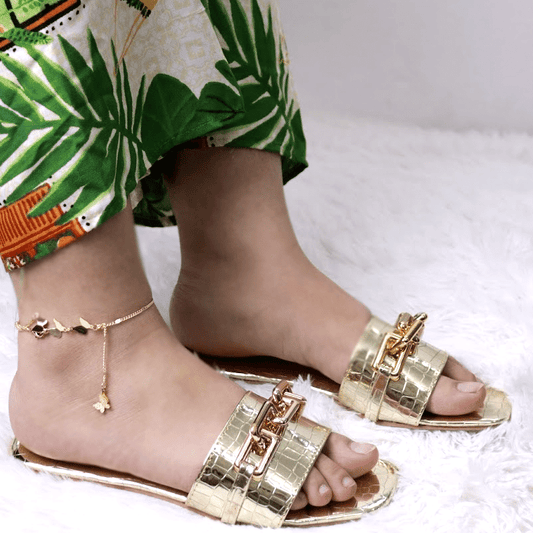 Women Flip Flops Chain Flat Heel Slippers