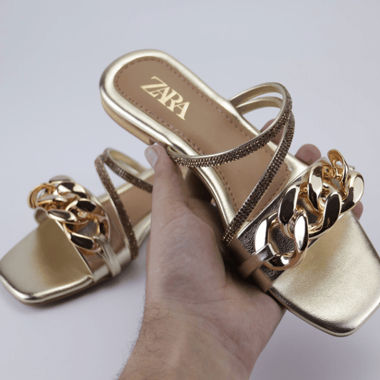 Flat Sandal Chain Style Rhinestone Strap Fancy Slides #1198 #22