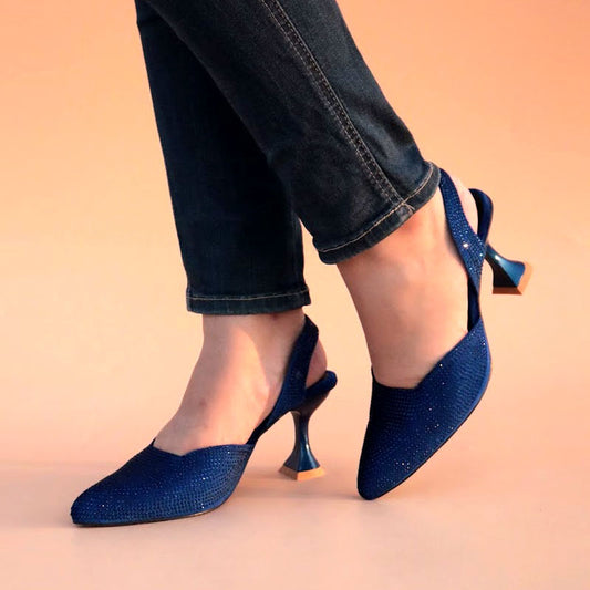 Rhinestone Pointed Toe Pumps Slingback Velvet Heels Z-10407
