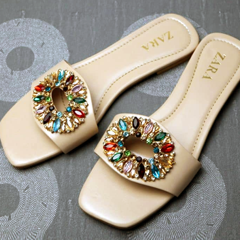 Embellished Flat Vinyl Sandals For Woman