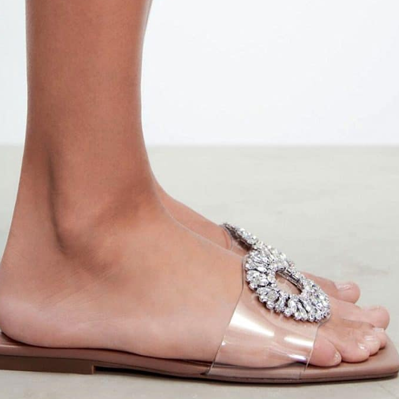Embellished Flat Vinyl Sandals For Woman