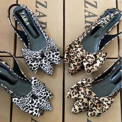 Leopard Print Bows Slingback Flats Shoes