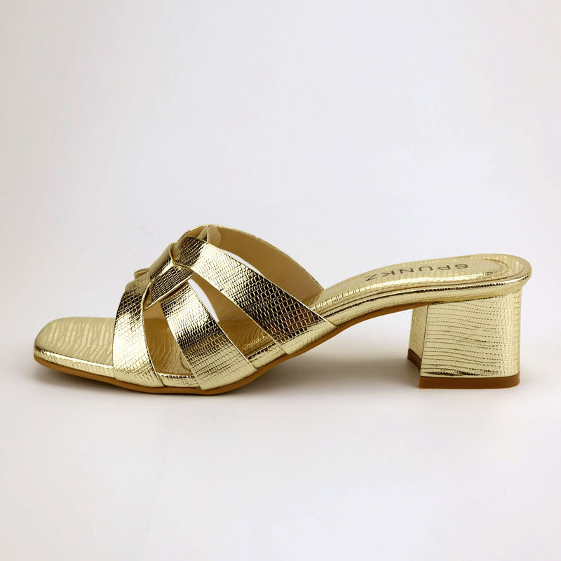 Solid Metallic Croc Pattern Strap Dressy Sandals