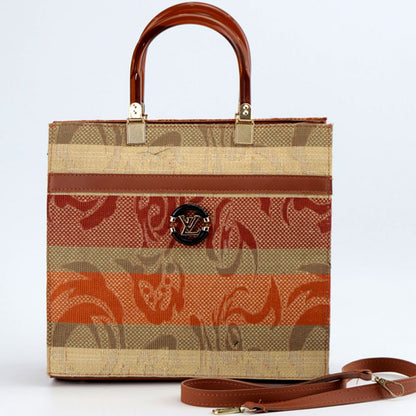 Striped Top Handle Canvas Satchel Purse