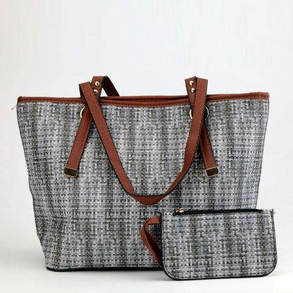 Designer Plaid Tote Bag with Hand Pouch