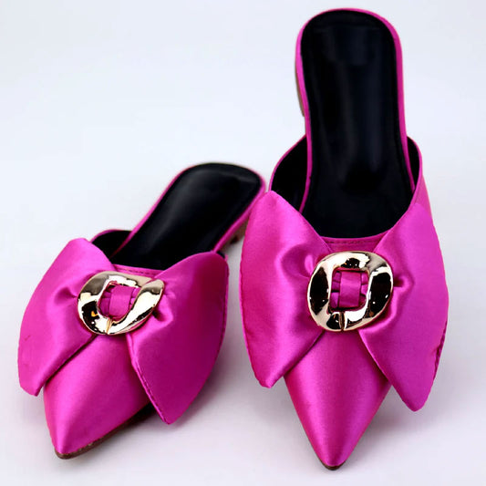 Ch Pink Bow Cut Shoes Pointed Toe Mules