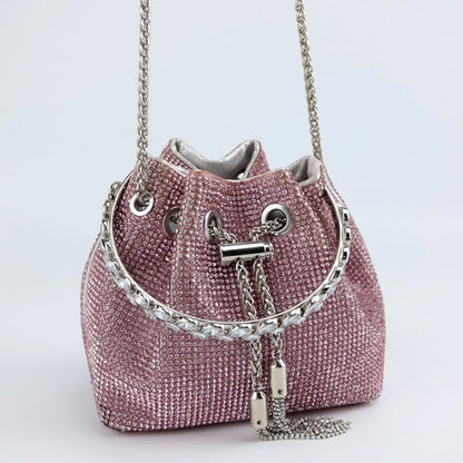 Shiny Crystal Clutch Purse Bucket Bag