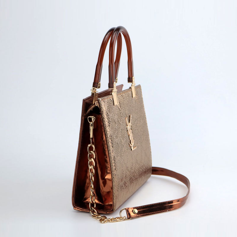 Croc Pattern Handbag Luxe Gold Purse