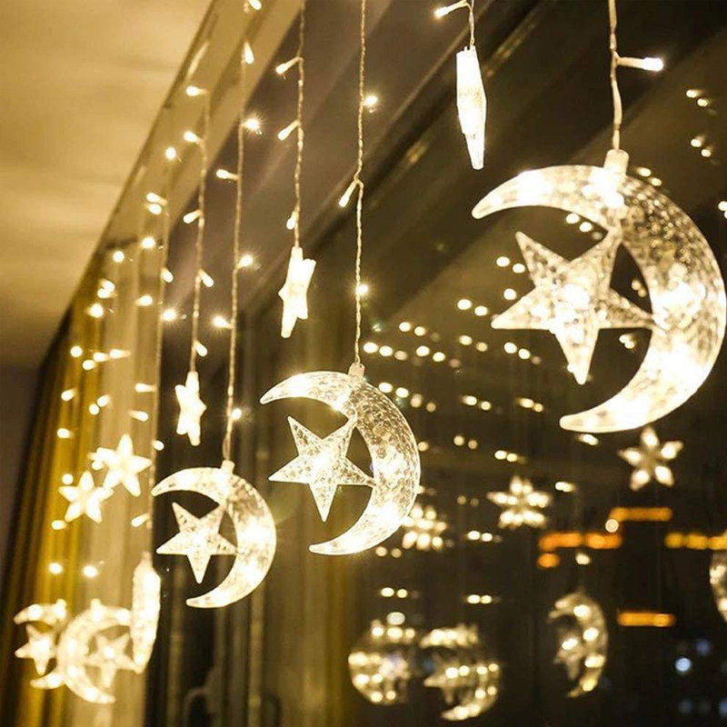Moon Star LED Decoration Lights 138 LED Fairy Curtain String Lights Decoration for Christmas, Wedding, Home and Party