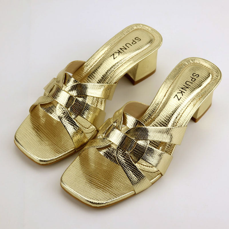 Solid Metallic Croc Pattern Strap Dressy Sandals