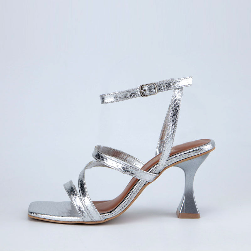 Strappy Croc Style Ankle Buckle Kitten Heels