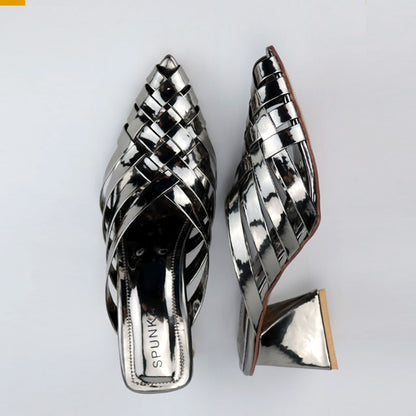 Vintage Cross Strap Pointed Toe Triangle Heel Shoes