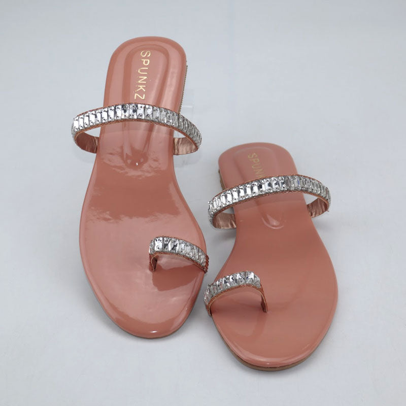 Crystal Embellished Slip On Kolhapuri Style Dressy Flip Flops Flats