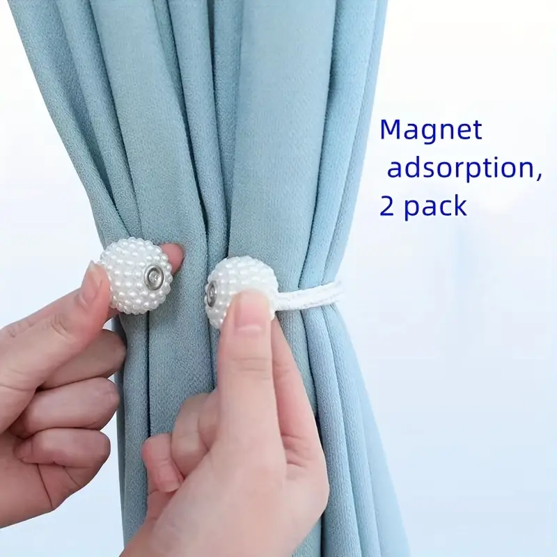 Magnetic Curtain Tiebacks - 2 Pcs Pearl Buckle Tie Curtain Holdback Clips