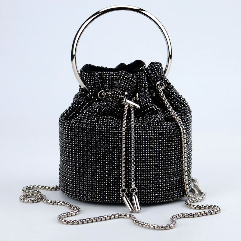 Diamante Bucket Bag - Drawstring Evening Bag Clutch for Women