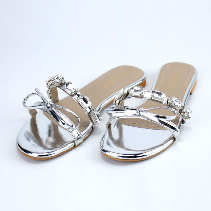 Elegant Bow Stones Metallic Sandal