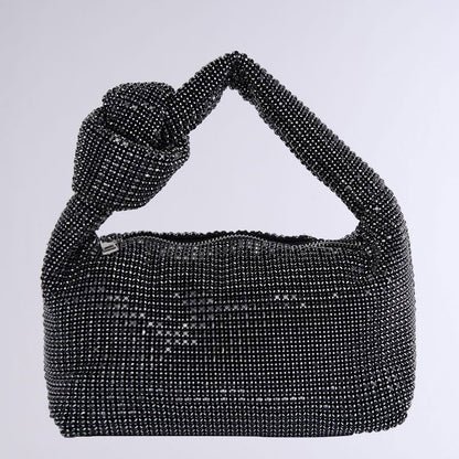 Black Diamond Knot Embellished Medium Shoulder Handbag