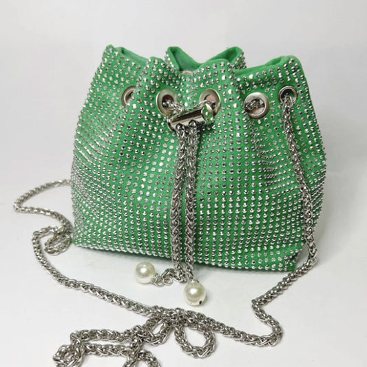 Women Diamond Bucket Bags Drawstring Chain Shoulder Bag for Evening Party Wedding