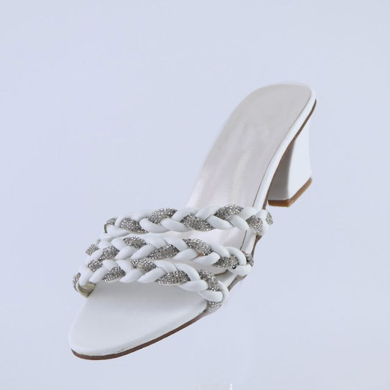 Rhinestone Leather Braided Design Cut Out Open Toe Heels for Girls