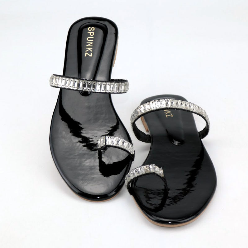 Crystal Embellished Slip On Kolhapuri Style Dressy Flip Flops Flats