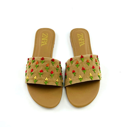 Traditional Flower Embroidered Flat Chappal