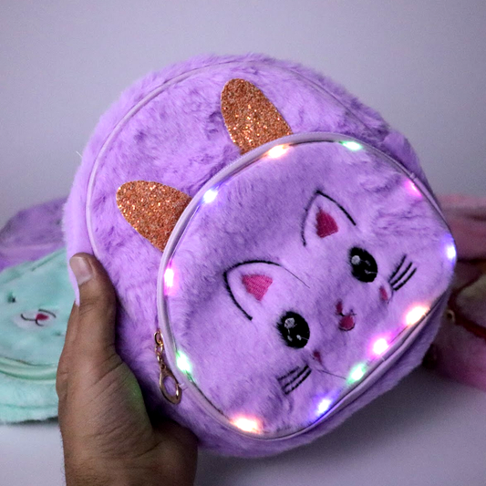 Cute LED Fluffy Kitty Cat Plush Backpack for Kindergarten