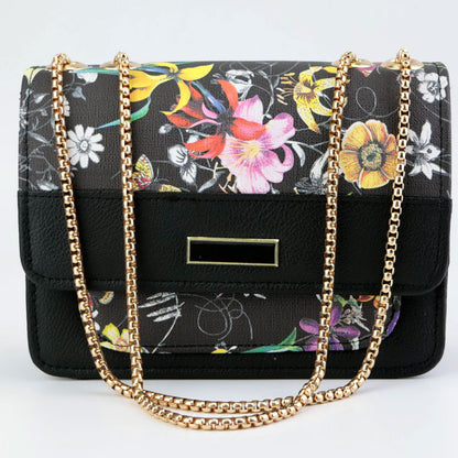 Floral Crossbody Purse with Gold Chain