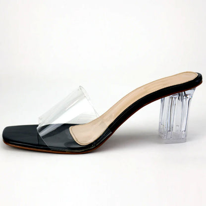 Transparent Crystal Glass Thick Heels