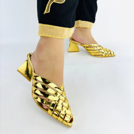Vintage Cross Strap Pointed Toe Triangle Heel Shoes
