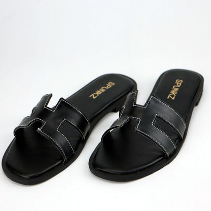 H Strap Leather Flat Casual Sandals