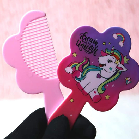 Cute Mini Hand Mirror Comb Set, Round Rose Flower Small Handheld Mirror and Comb Gift Set For Kids