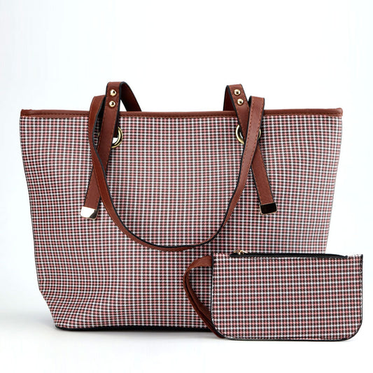 Designer Plaid Tote Bag with Hand Pouch #22