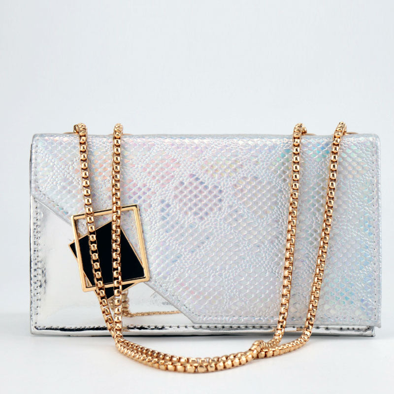 Croc Pattern Flap Open Chain Shoulder Bags