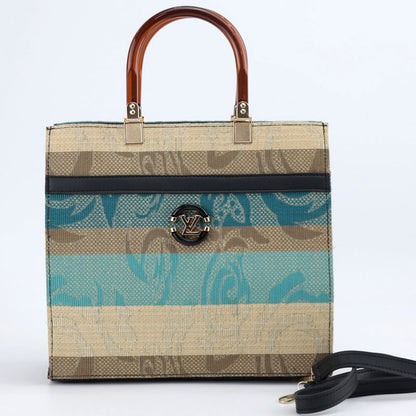 Striped Top Handle Canvas Satchel Purse