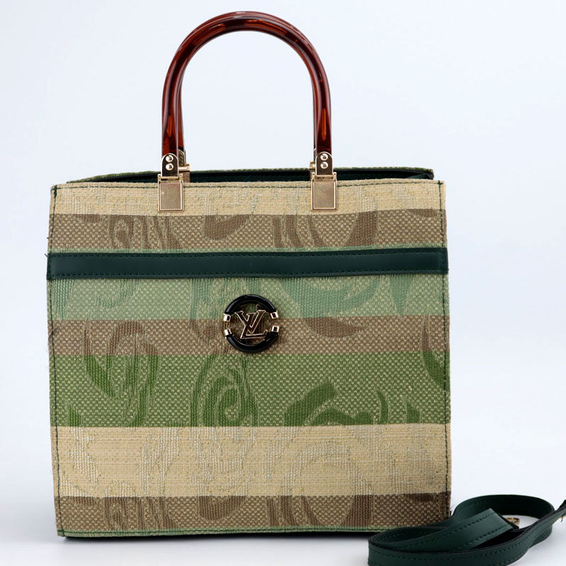 Striped Top Handle Canvas Satchel Purse