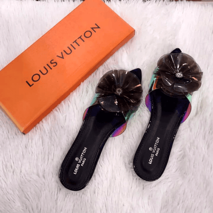 Low Heel Transparent Crystal Sandals, Elegant Floral Style Shoes, Lady Party Club Dress Casual Shoes Slippers