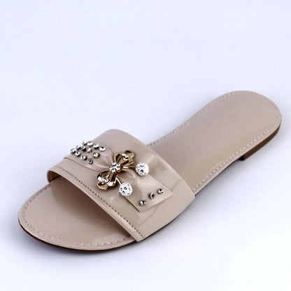 Women Soft Slides Bow Decor Shoes Round Toe Sandals Casual Flats